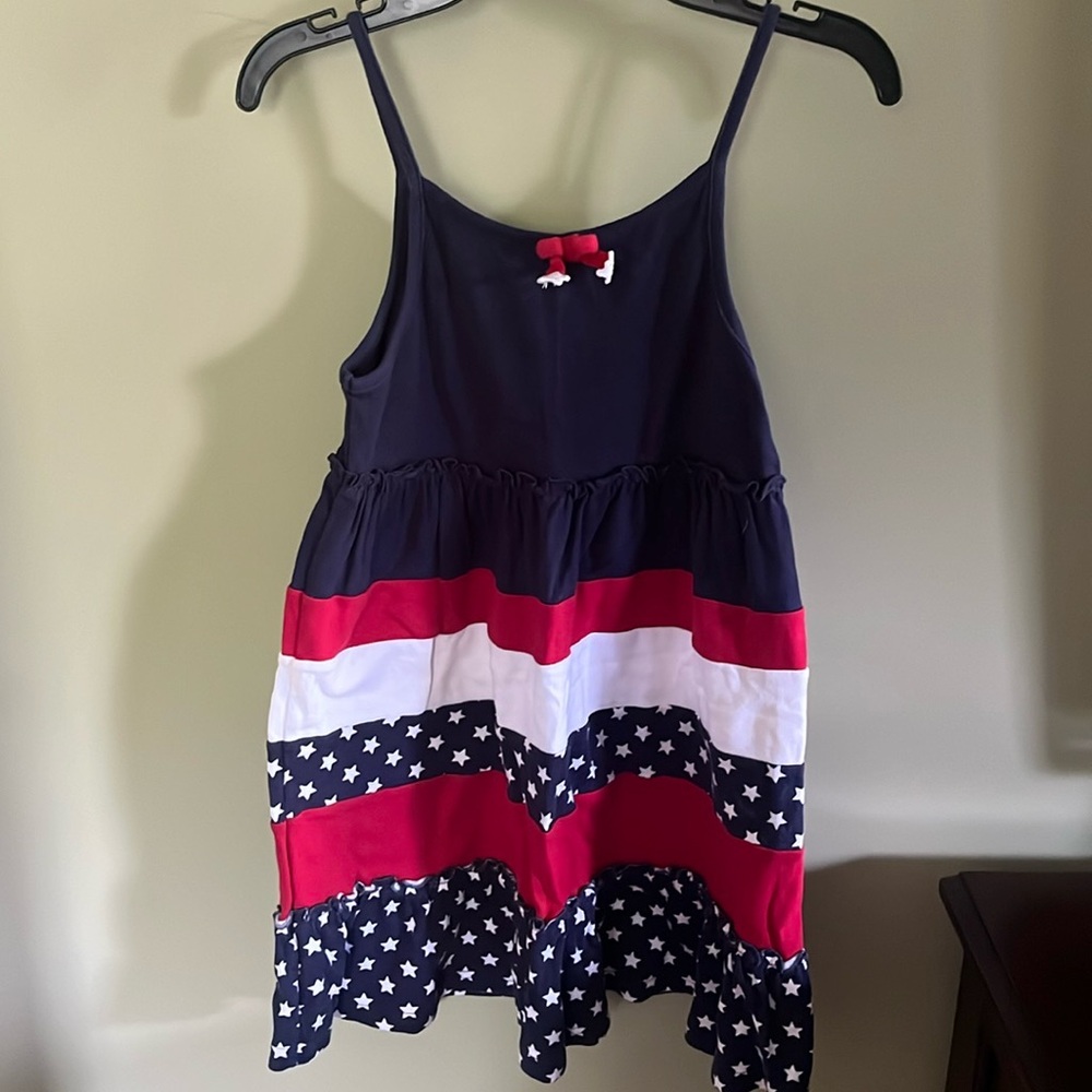 Girl’s Gymboree Red, White, & Blue Stars & Stripes Spaghetti Strap Dress. Size 7